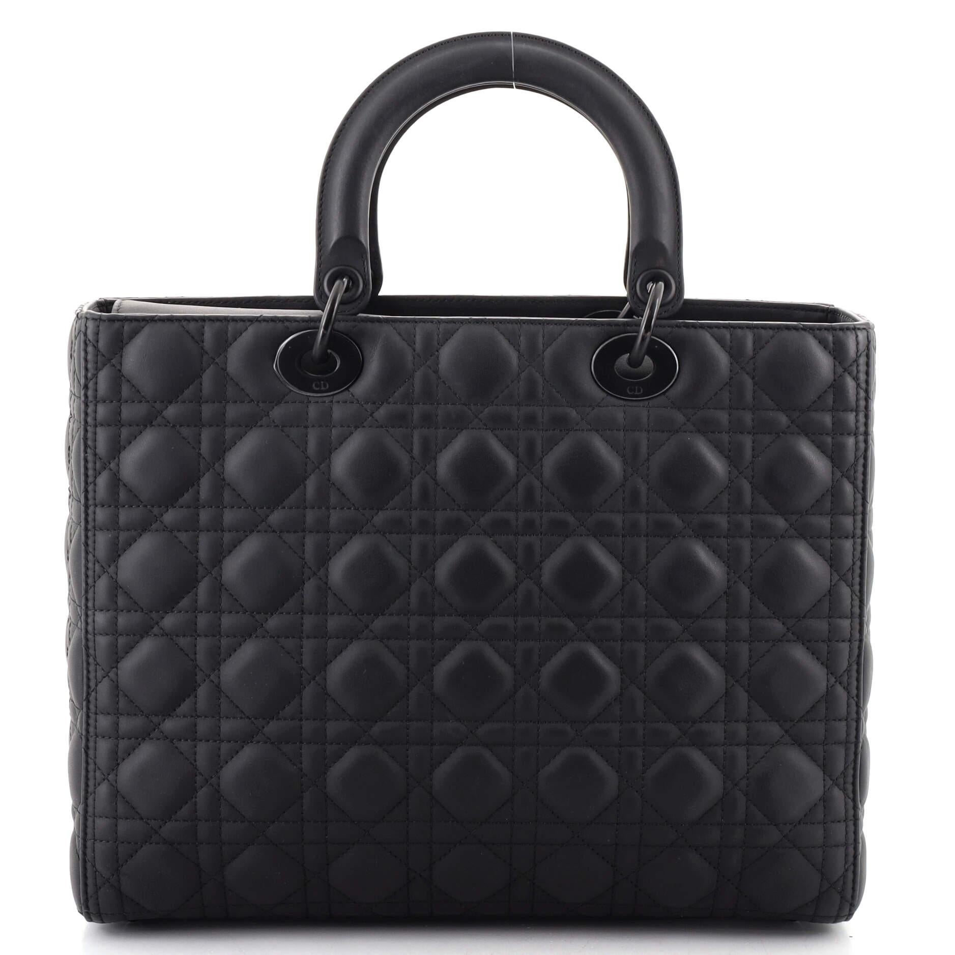 Black Christian Dior Ultra Matte Lady Dior Bag Cannage Quilt Calfskin Large
