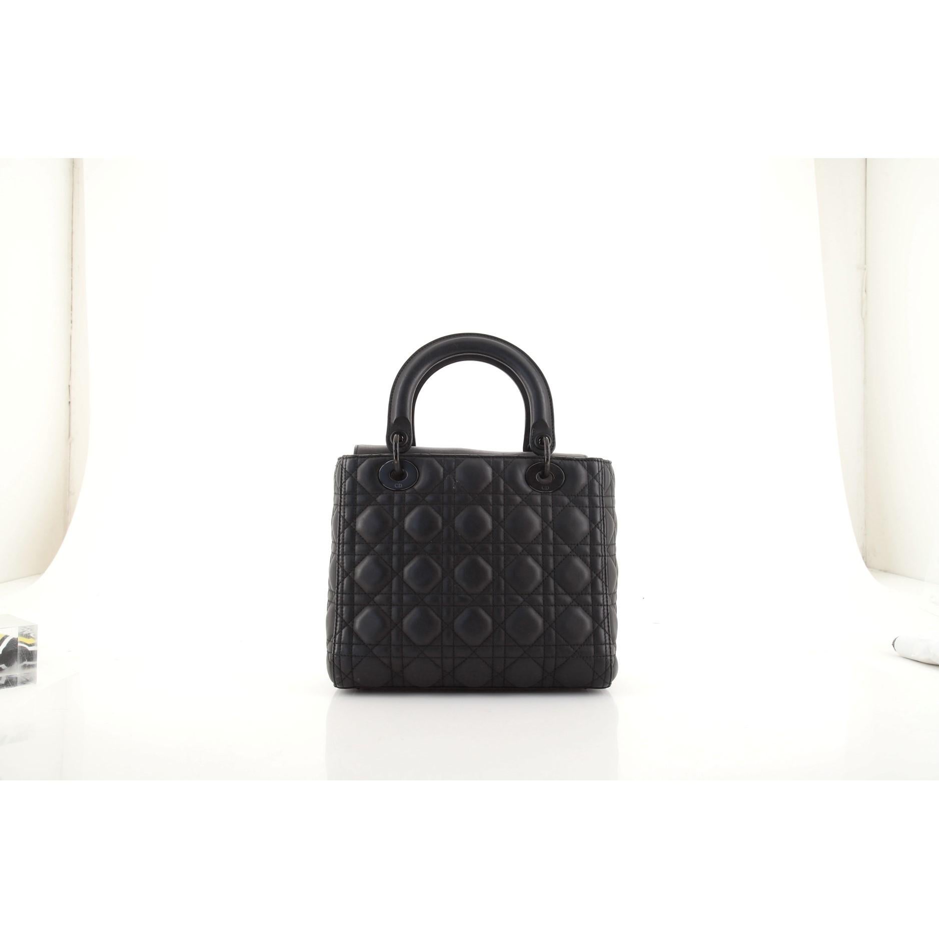 Black Christian Dior Ultra Matte Lady Dior Bag Cannage Quilt Calfskin Medium