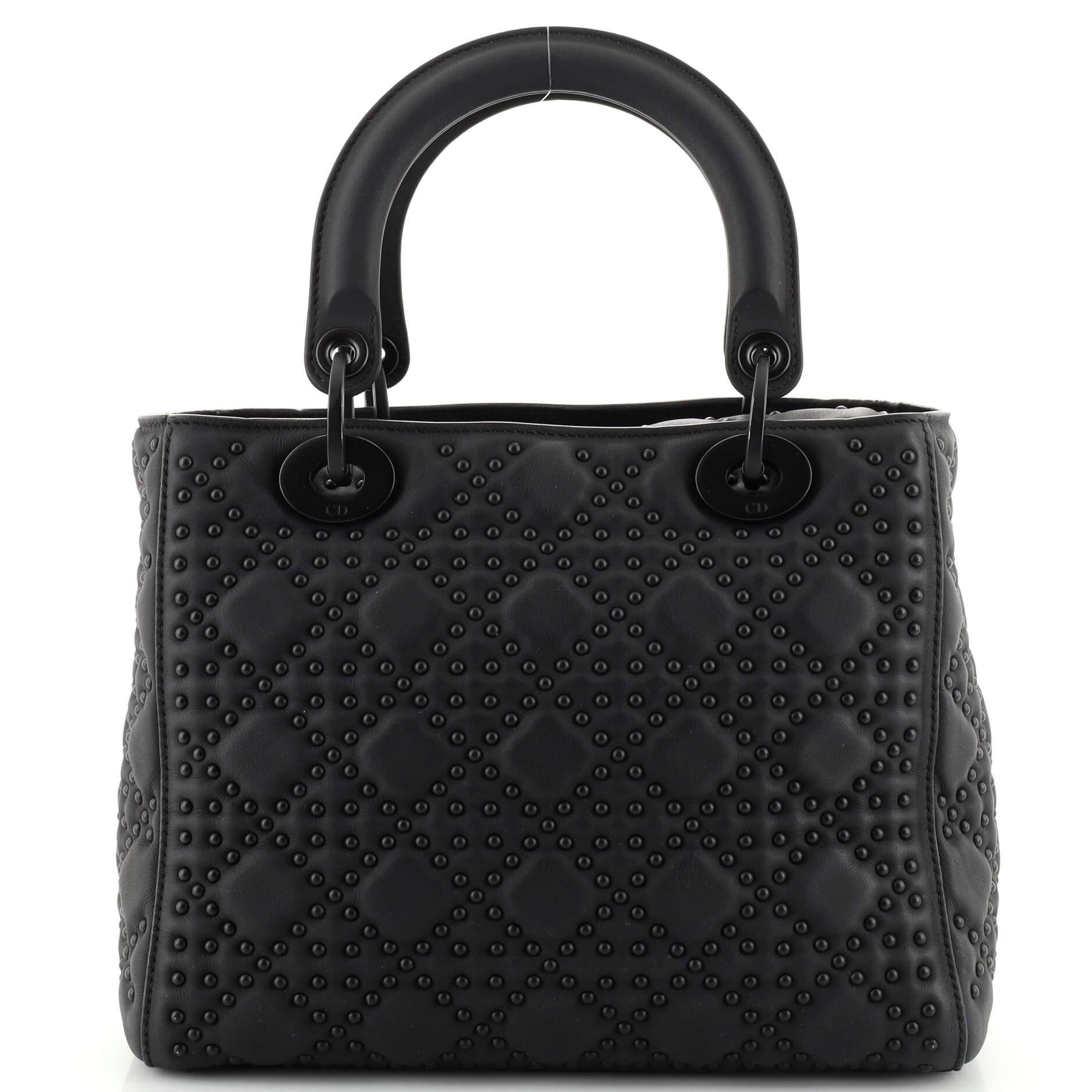 Christian Dior Ultra Matte Lady Dior Bag Cannage Studded Lambskin Medium In Good Condition In NY, NY