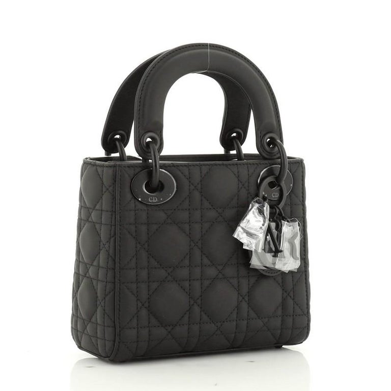 mini lady dior bag black cannage calfskin with diamond motif