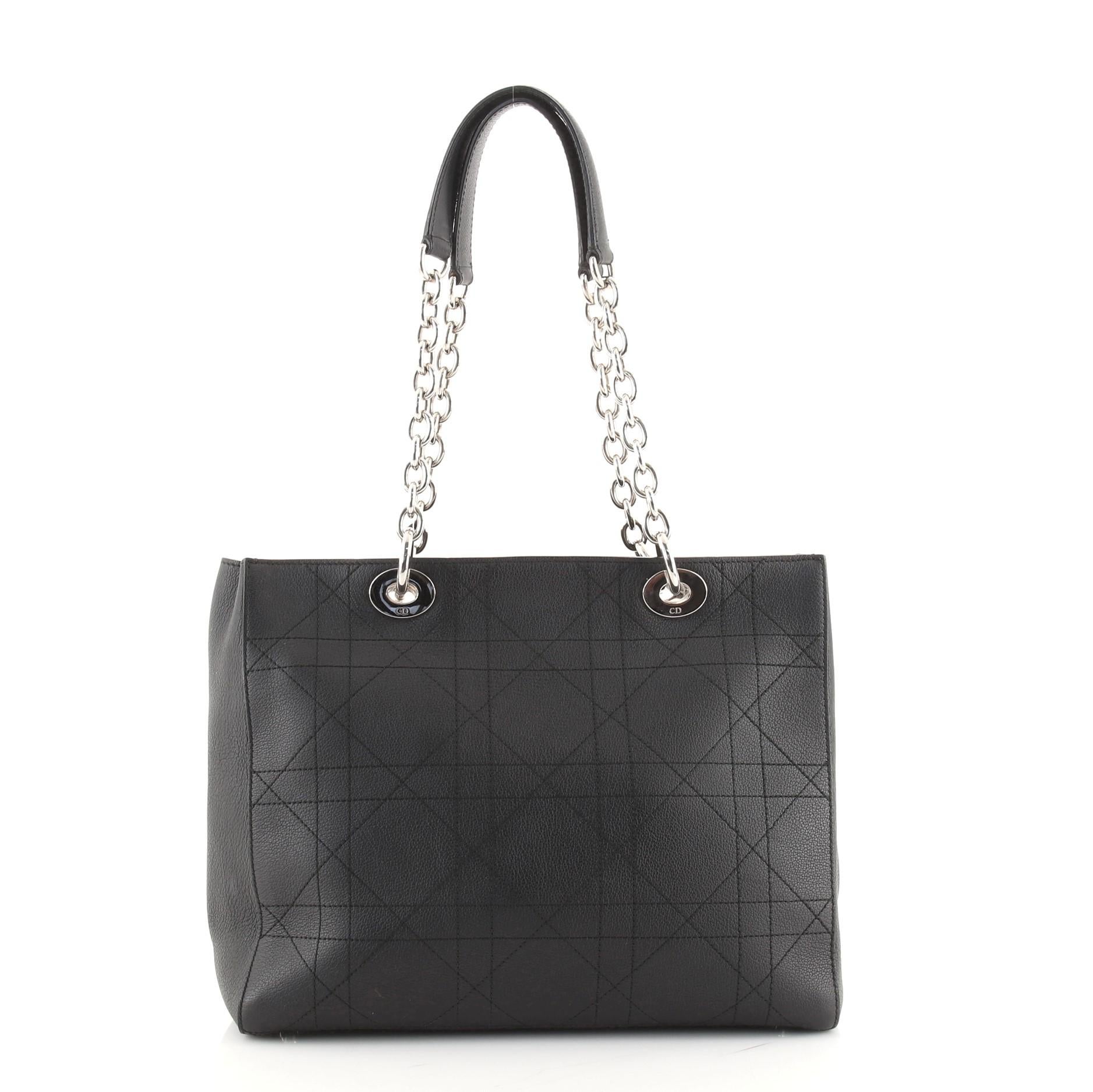 Black Christian Dior Ultradior Tote Cannage Stitch Grained Calfskin Medium