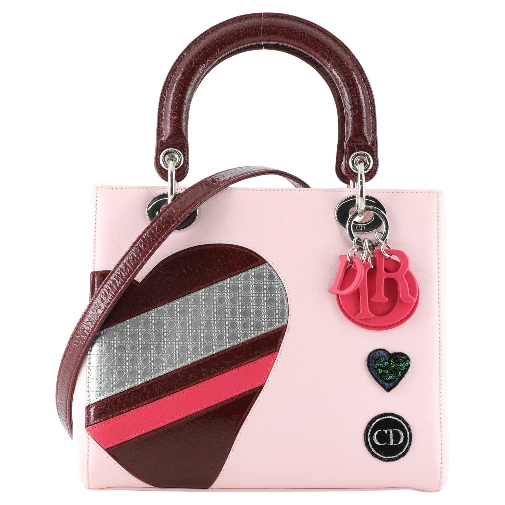 Christian Dior Valentine's Day Heart Lady Dior Bag Leather with Textured Patent