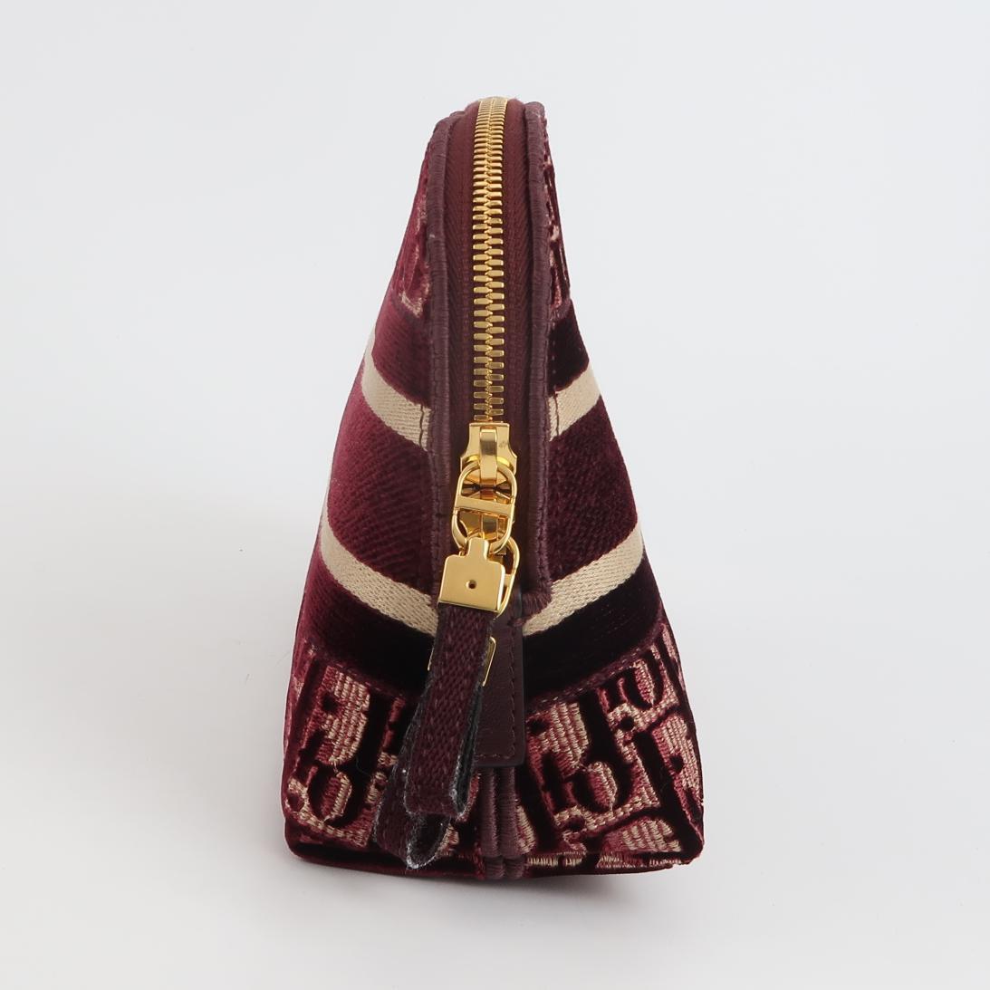Noir Christian Dior Velours Oblique Cosmetic Pouch Bourgogne en vente
