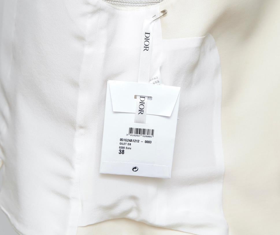 CHRISTIAN DIOR Chaleco Crudo Crema Sin Mangas Botones Lana Seda Dobladillo Puntiagudo Sz 38 1