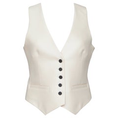 CHRISTIAN DIOR Chaleco Crudo Crema Sin Mangas Botones Lana Seda Dobladillo Puntiagudo Sz 38