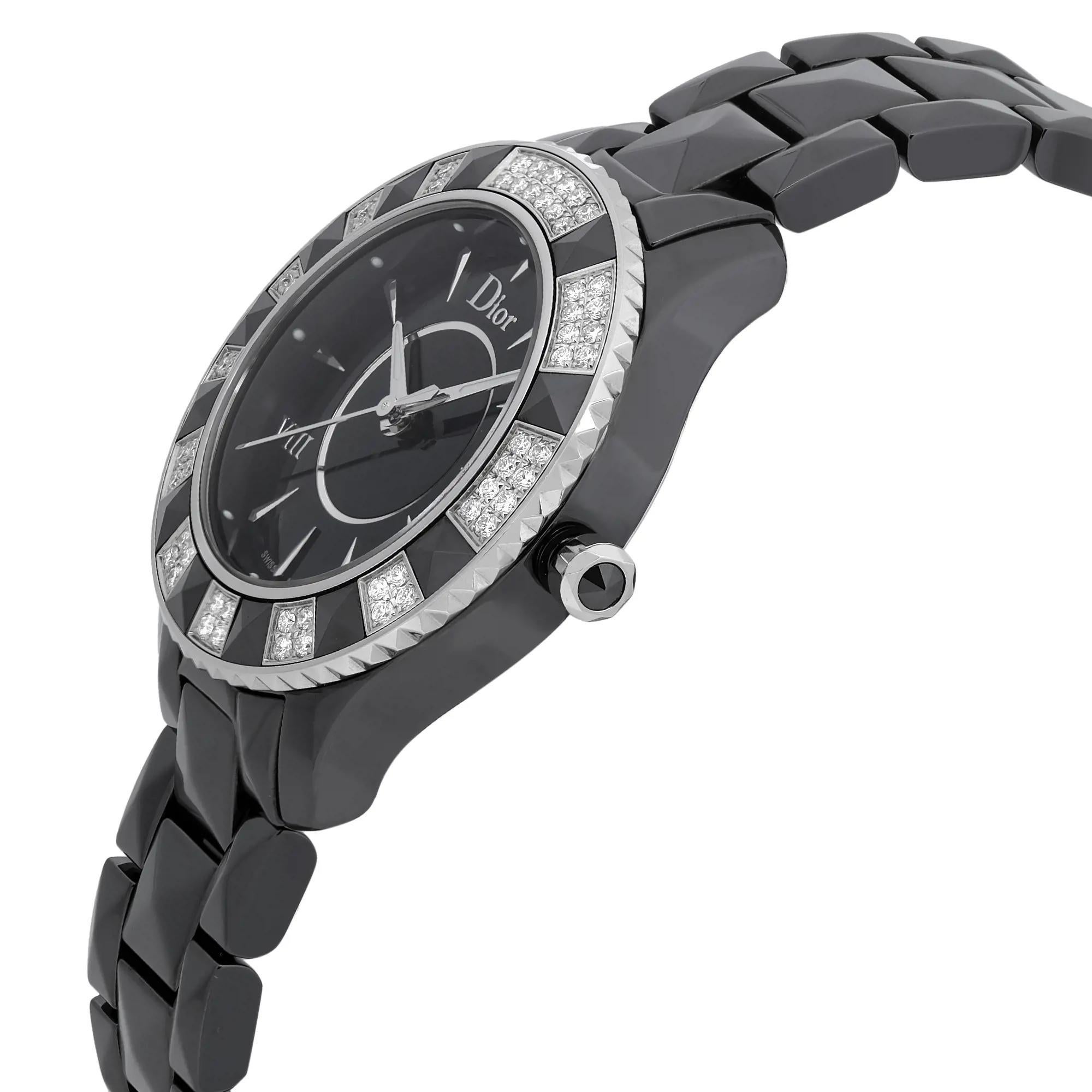 Christian Dior VIII 33mm Ceramic Diamond Black Dial Montre pour femmes CD1231E1C001 Excellent état - En vente à New York, NY