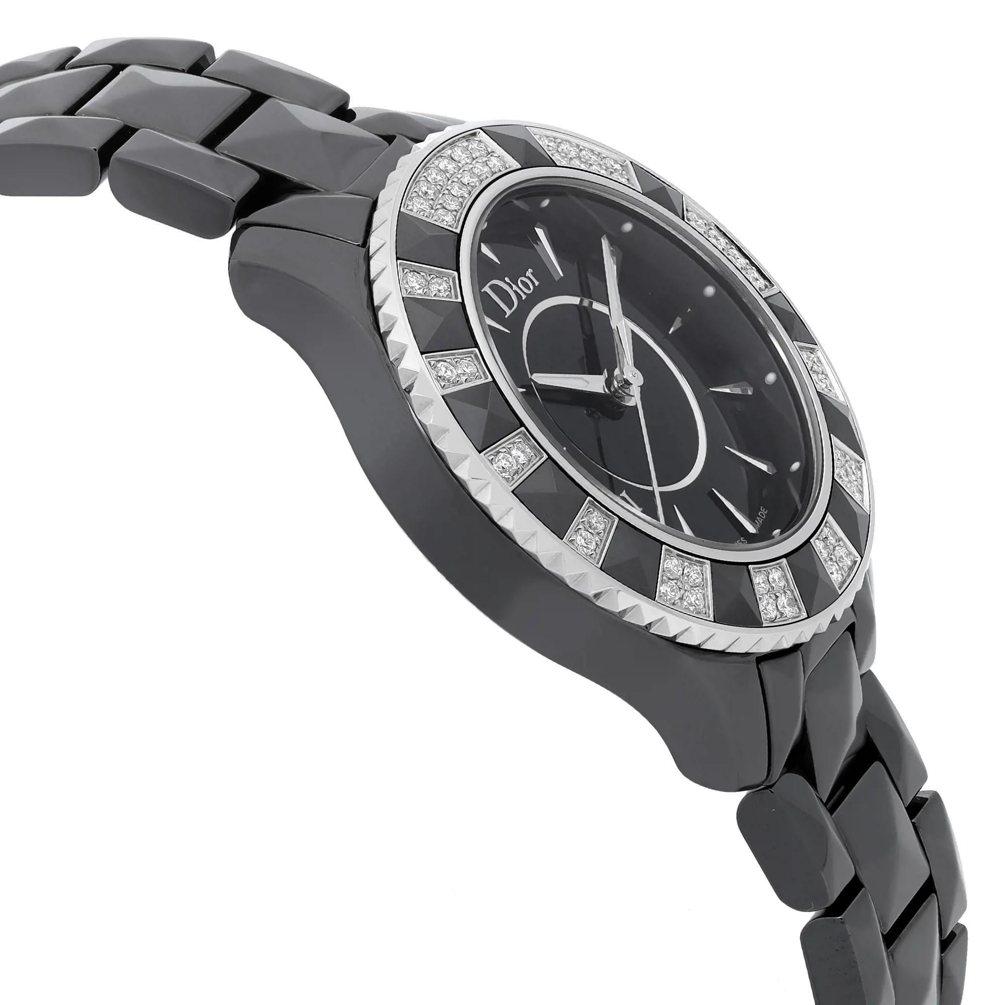 Christian Dior VIII 33mm Ceramic Diamond Black Dial Montre pour femmes CD1231E1C001 Pour femmes en vente