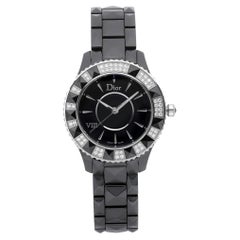 Used Christian Dior VIII 33mm Ceramic Diamond Black Dial Ladies Watch CD1231E1C001