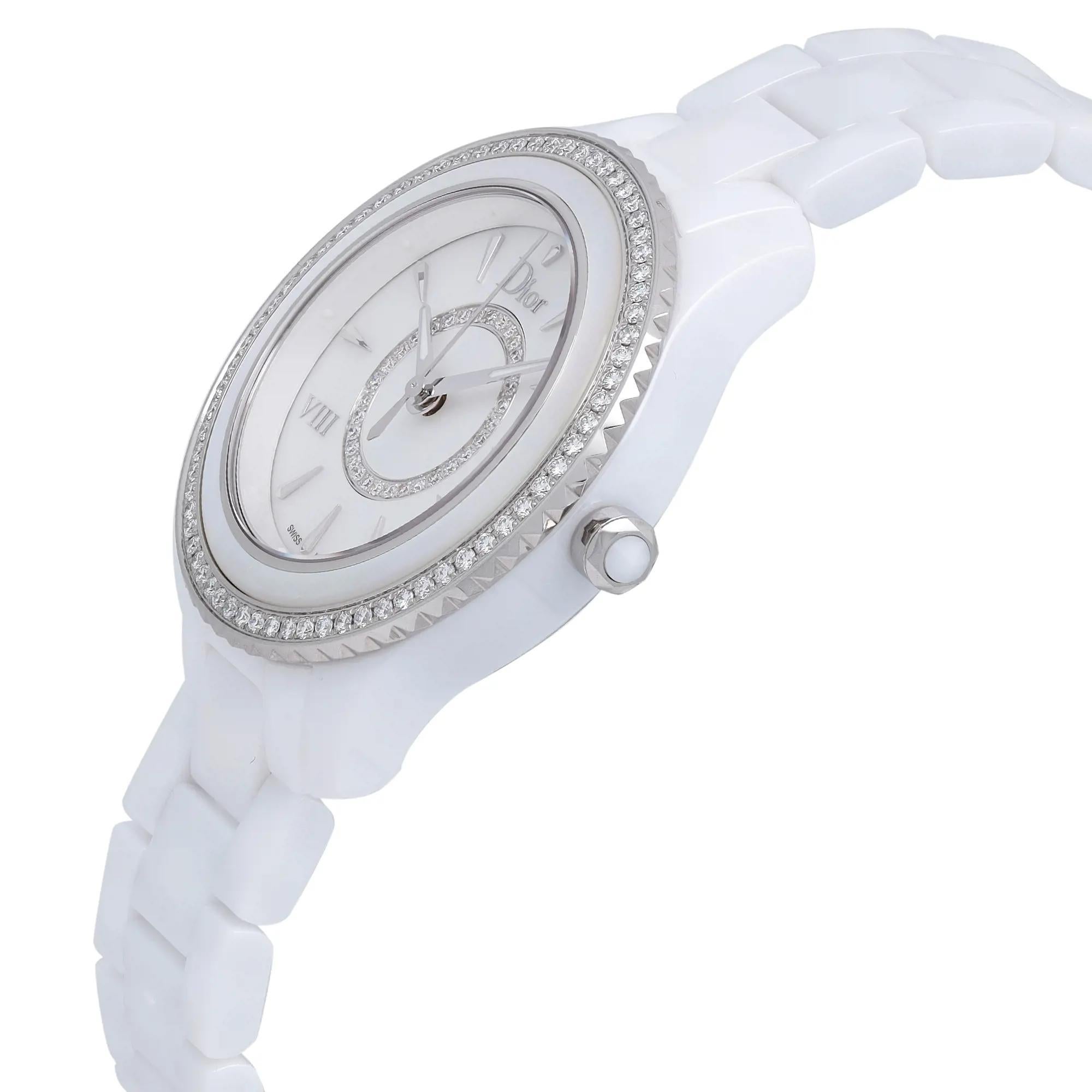 Christian Dior VIII 33mm Ceramic Diamond MOP Dial Ladies Watch CD1231E4C001 In New Condition For Sale In New York, NY