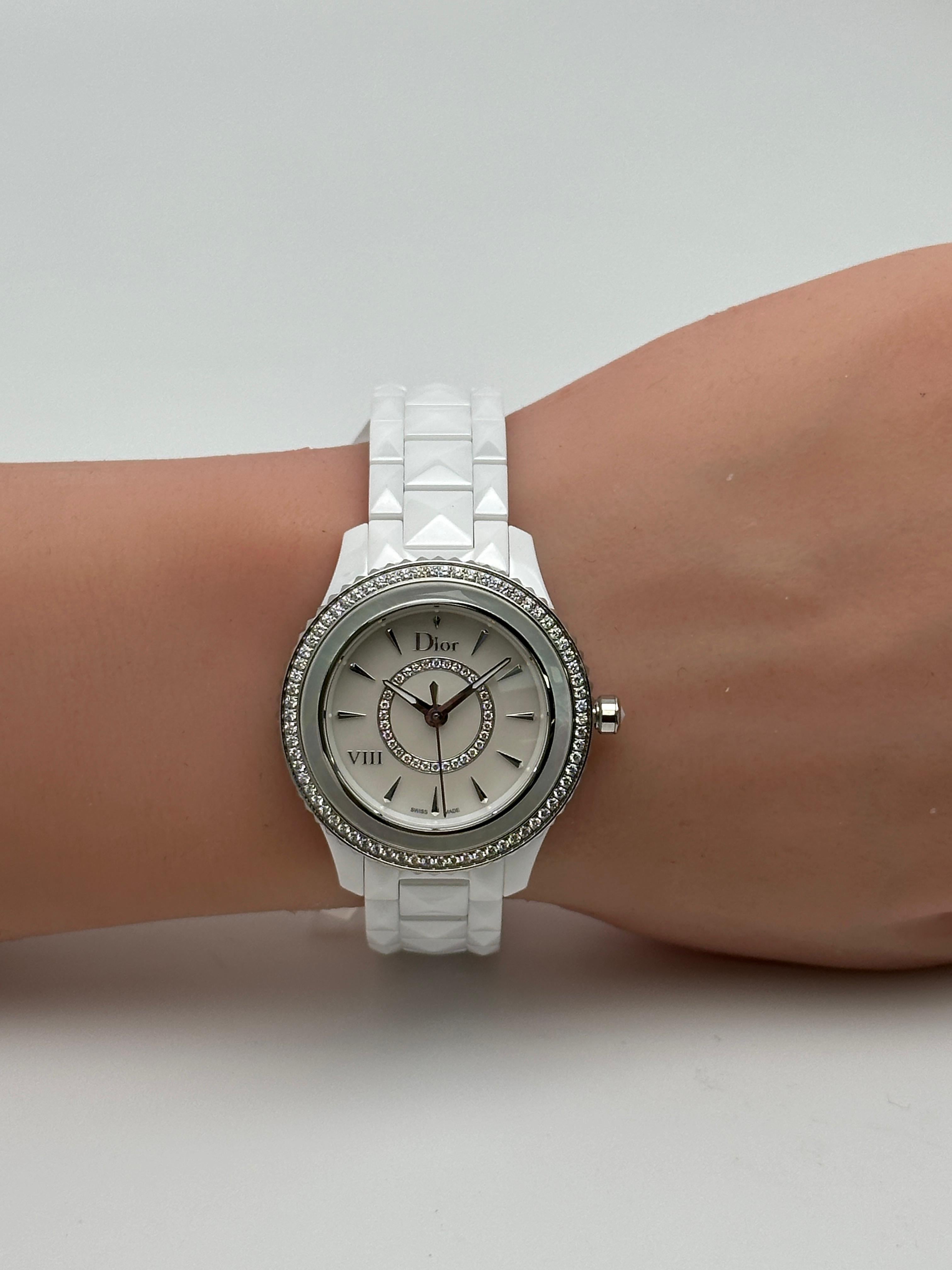 Christian Dior VIII 33mm Ceramic Diamond MOP Dial Ladies Watch CD1231E4C001 For Sale 3
