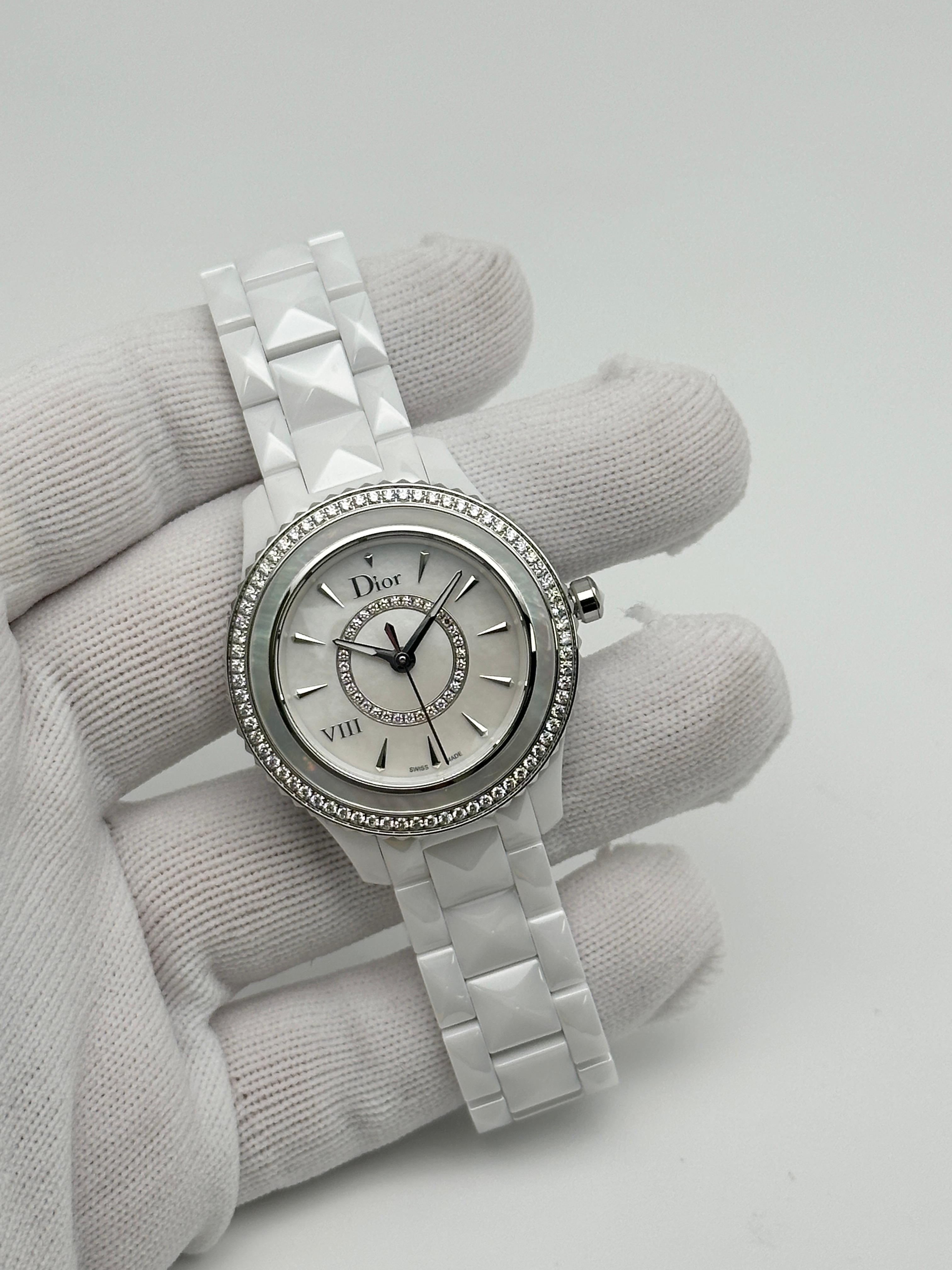 Christian Dior VIII 33mm Ceramic Diamond MOP Dial Ladies Watch CD1231E4C001 For Sale at 1stDibs