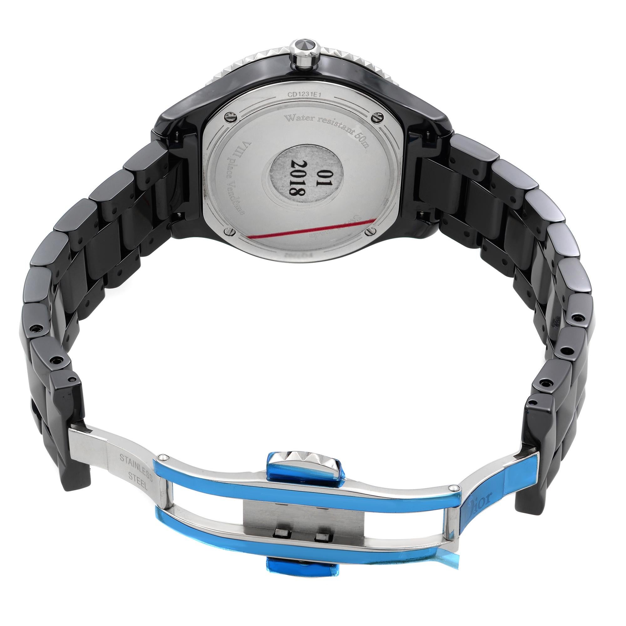 Christian Dior VIII Black Ceramic Steel Diamond Quartz Watch CD1231E1C001 In Excellent Condition In New York, NY