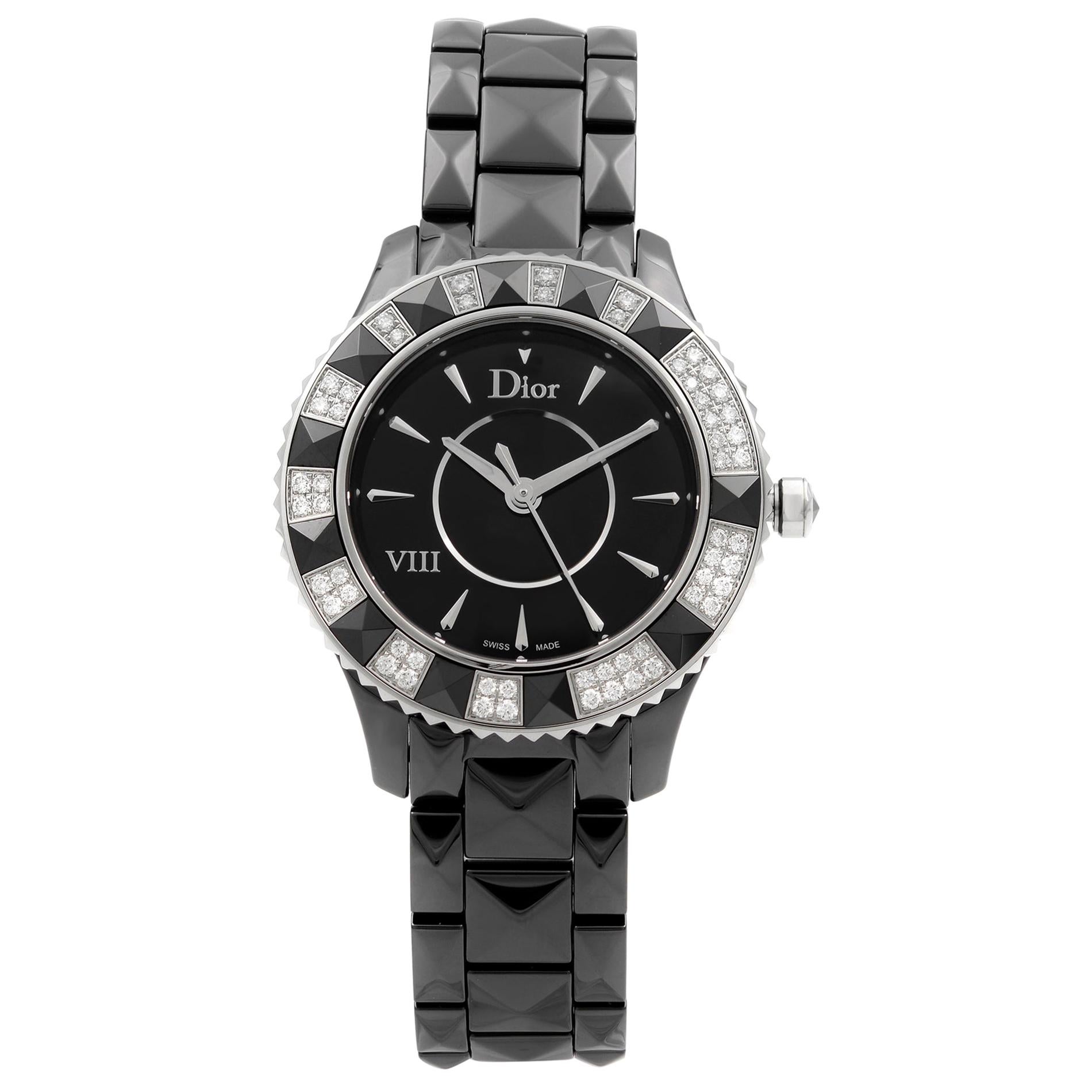 Christian Dior VIII Black Ceramic Steel Diamond Quartz Watch CD1231E1C001