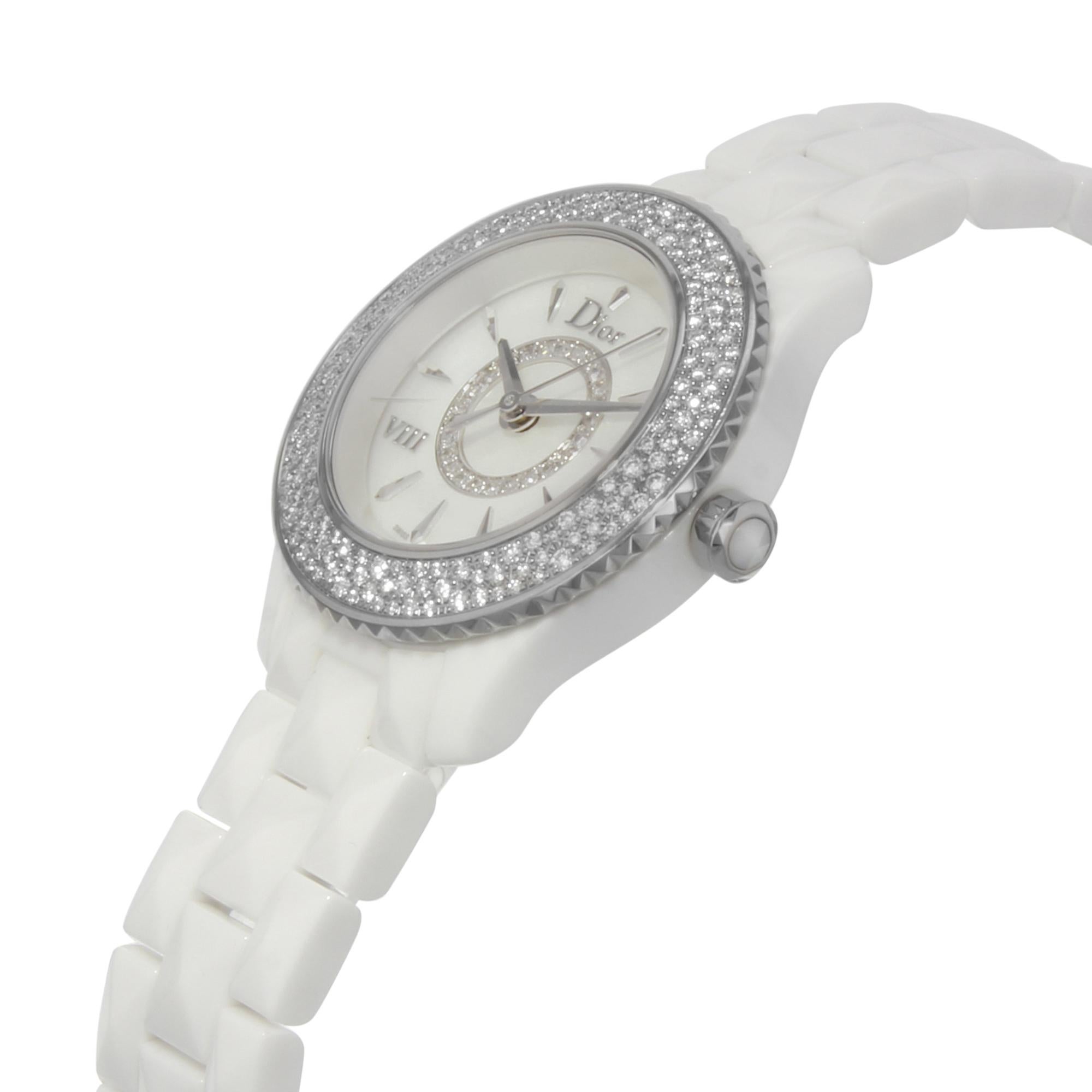 Christian Dior VIII CD1221E4C001 MOP Hi Tech Ceramic Diamond Quartz Ladies Watch In New Condition In New York, NY