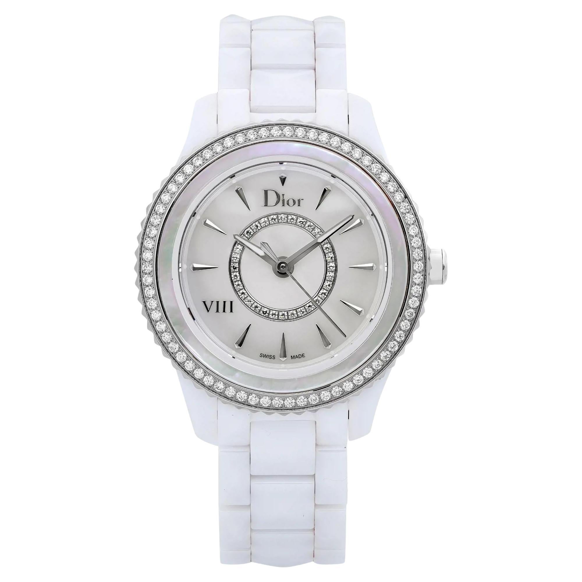 Christian Dior VIII Ceramic Diamond Bezel MOP Dial Ladies Watch CD1231E4C001 For Sale