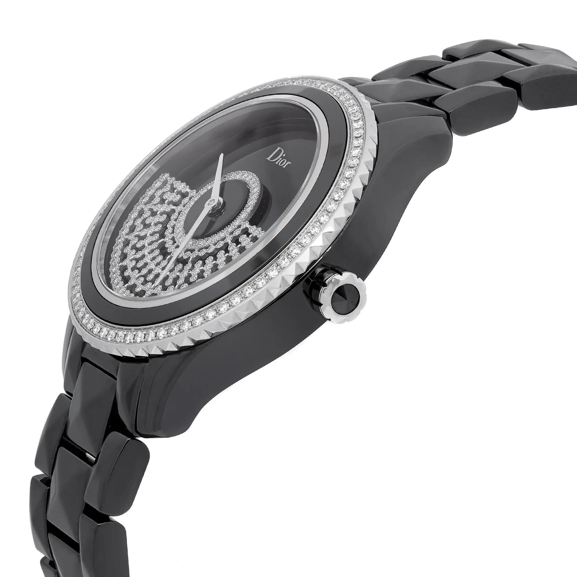 Christian Dior VIII Grand Bal Ceramic Diamond Black Dial Watch CD124BE3C001 In Excellent Condition For Sale In New York, NY