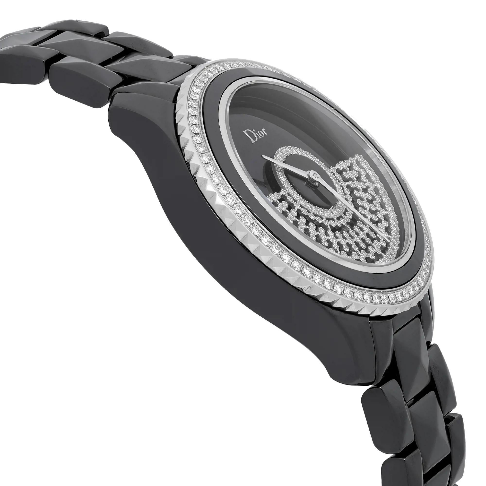 Women's Christian Dior VIII Grand Bal Ceramic Diamond Black Dial Watch CD124BE3C001 For Sale