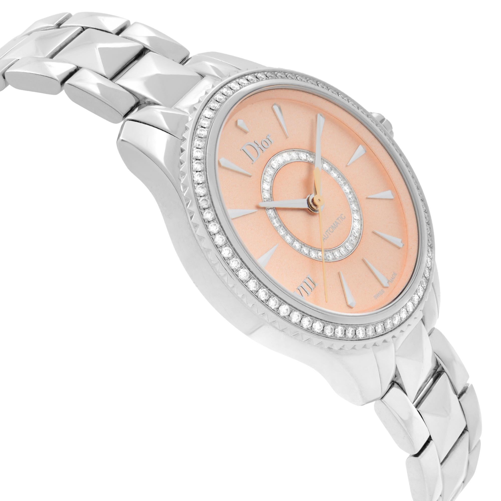 De las mujeres Christian Dior VIII Montaigne Acero Diamante Esfera Rosa Reloj Señora CD152510M002 en venta