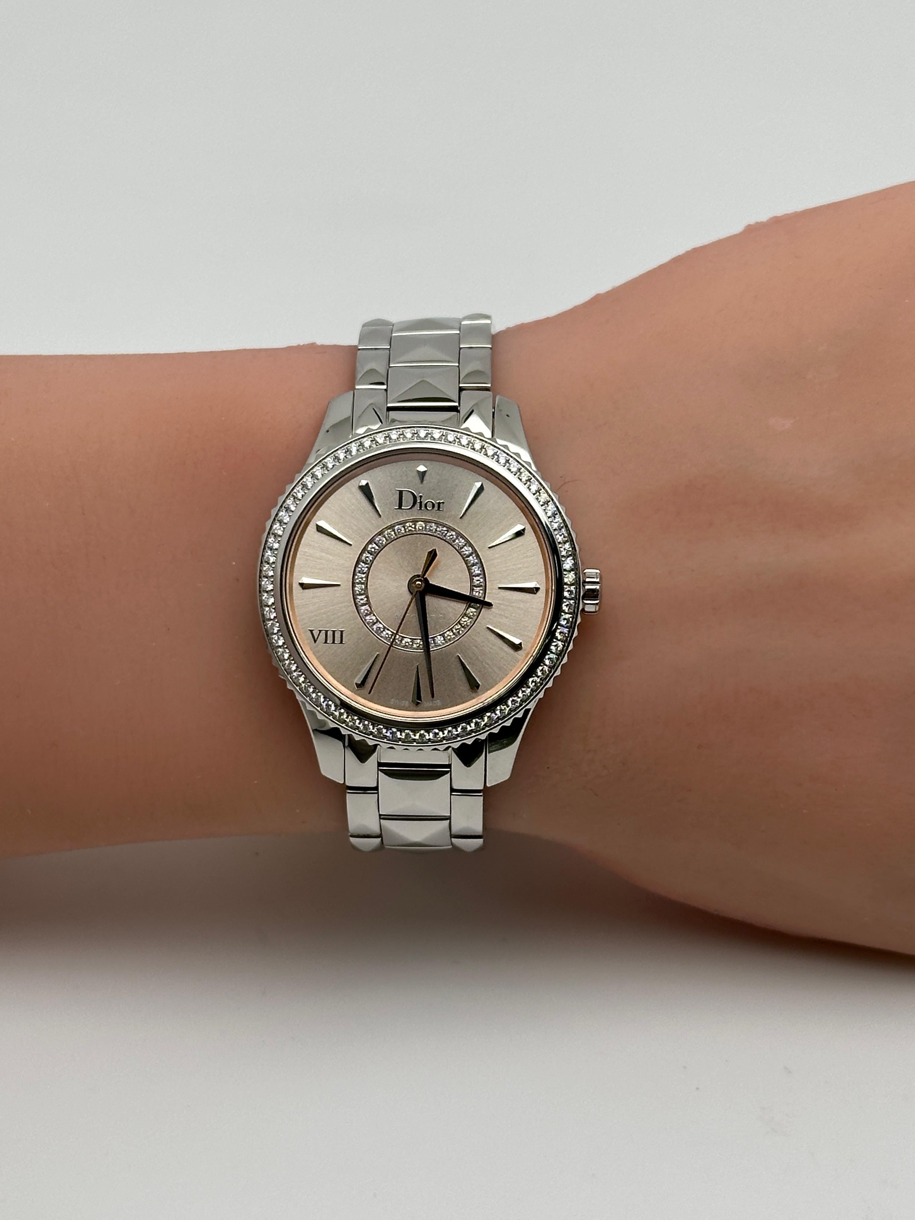 Christian Dior VIII Montaigne Acero Diamante Esfera Rosa Reloj Señora CD152510M002 en venta 5