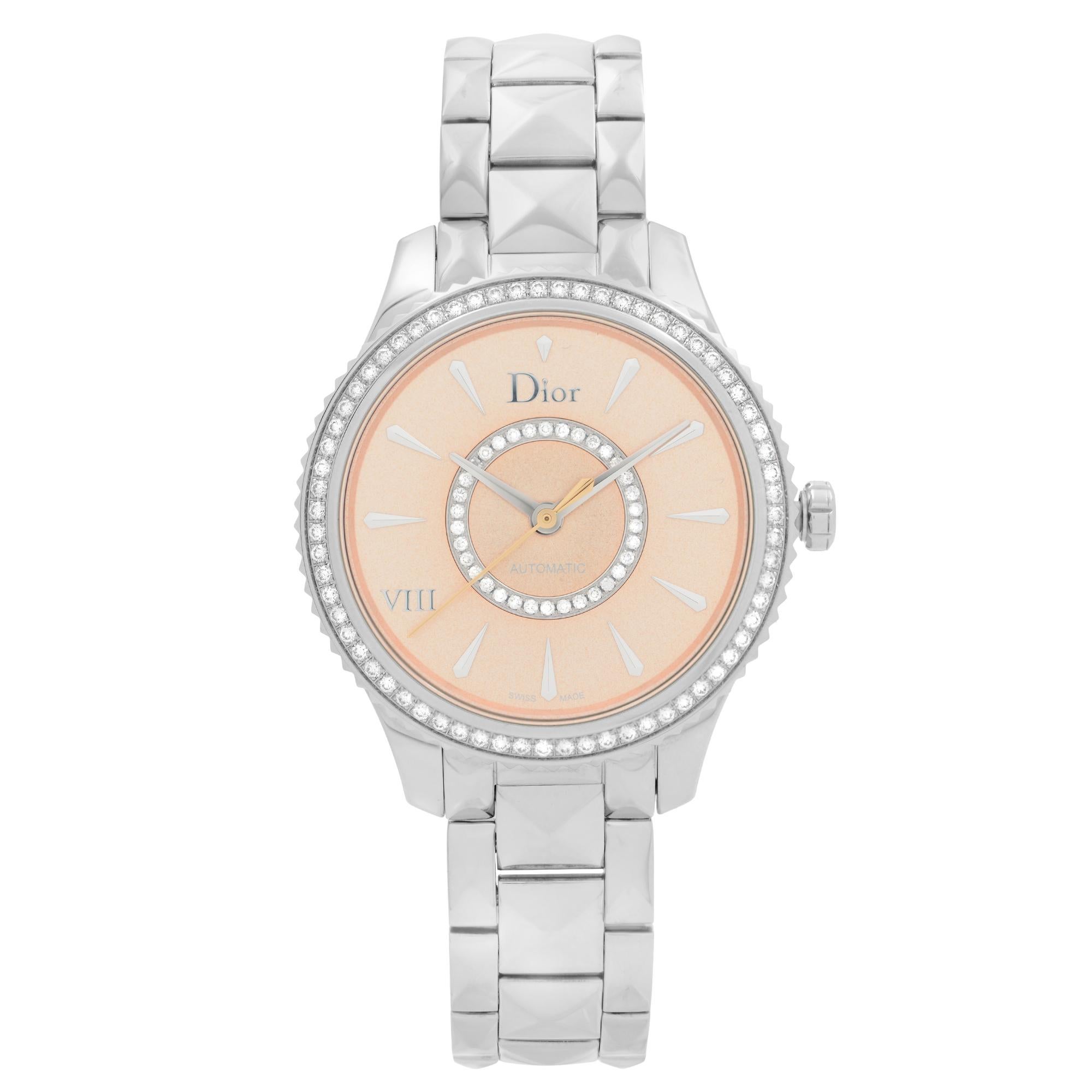 Christian Dior VIII Montaigne Steel Diamond Pink Dial Ladies Watch CD152510M002 For Sale