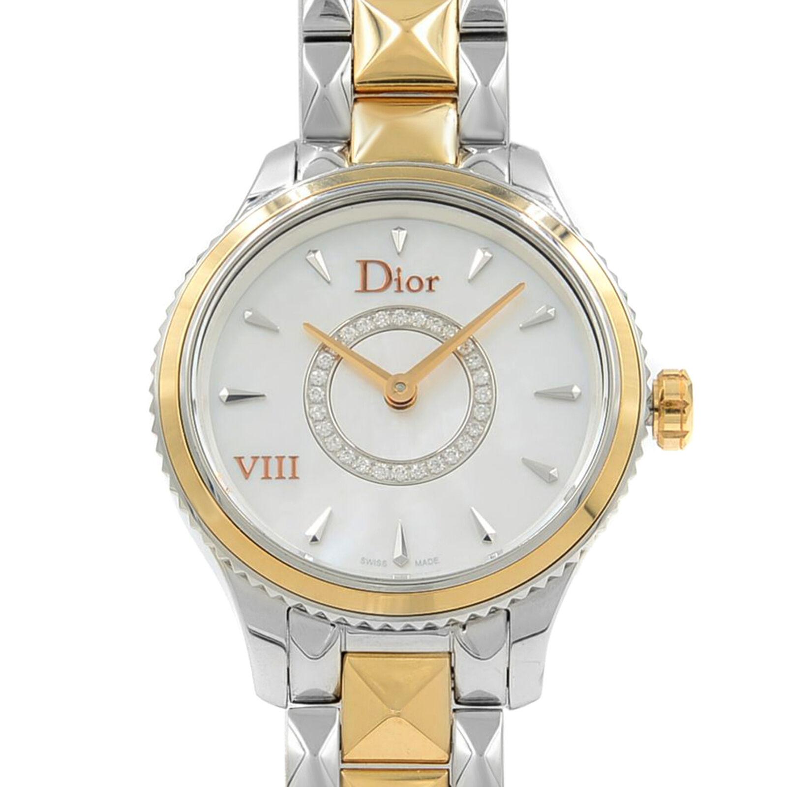 This display model Christian Dior VIII CD1511I0M001 is a beautiful Ladies timepiece that is powered by a quartz movement which is cased in a stainless steel case. It has a round shape face, diamonds dial and has hand sticks style markers. It is