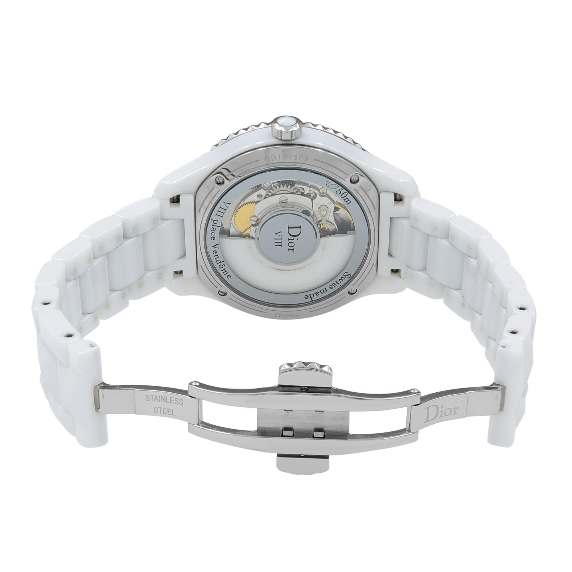 Modern Christian Dior VIII Steel White Ceramic Automatic Ladies Watch CD1245E3C001