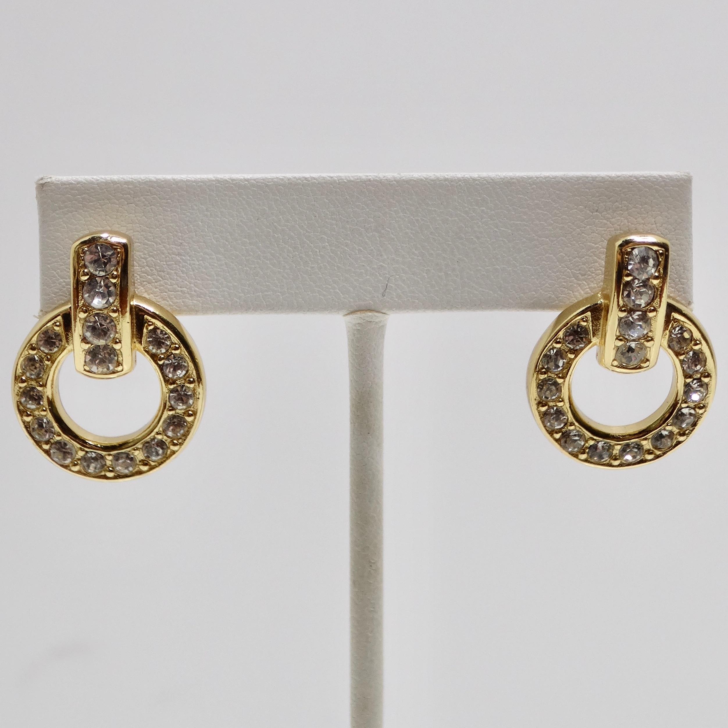 Christian Dior Vintage 18K Gold Plated Rhinestone Earrings In Good Condition For Sale In Scottsdale, AZ