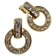 Christian Dior Retro 18K Gold Plated Rhinestone Earrings