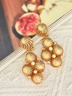 Christian Dior Vintage 1950 Gold Openwork Domed Crystals Exquisite Drop Earrings