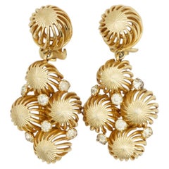 Christian Dior Vintage 1950 Gold Openwork Domed Crystals Exquisite Drop Earrings