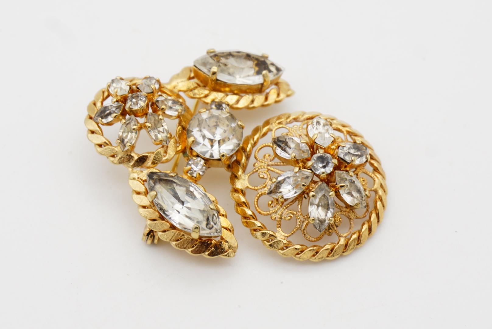 Christian Dior Vintage 1950s Baroque Openwork Crystals Exquisite Gold Brooch 5