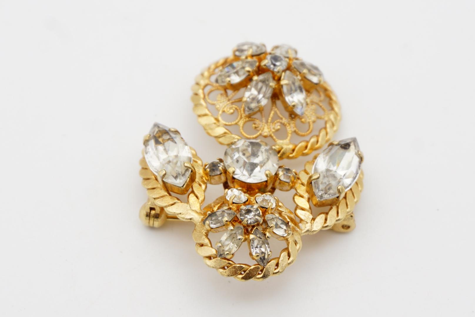 Christian Dior Vintage 1950s Baroque Openwork Crystals Exquisite Gold Brooch 6