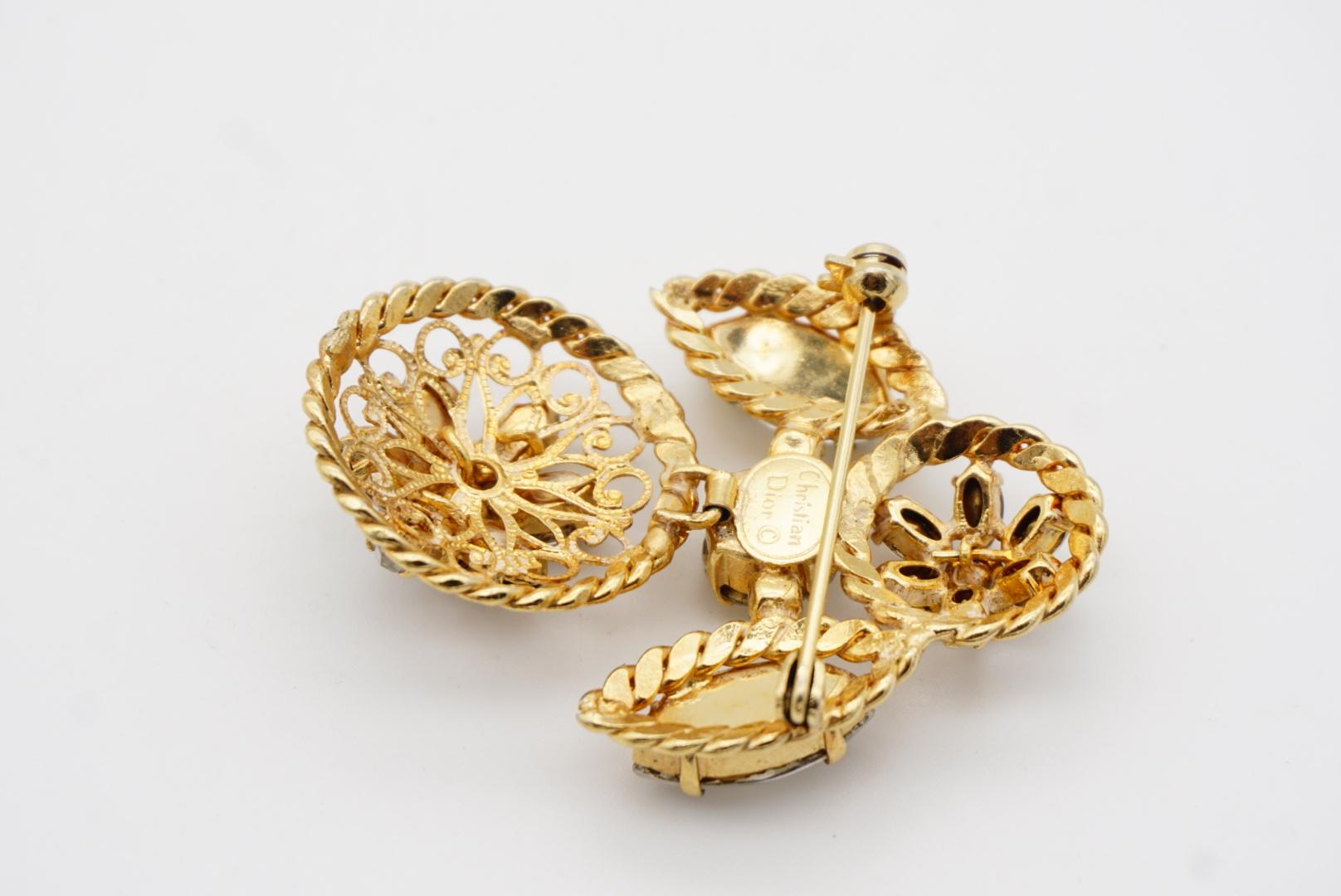 Christian Dior Vintage 1950s Baroque Openwork Crystals Exquisite Gold Brooch 7