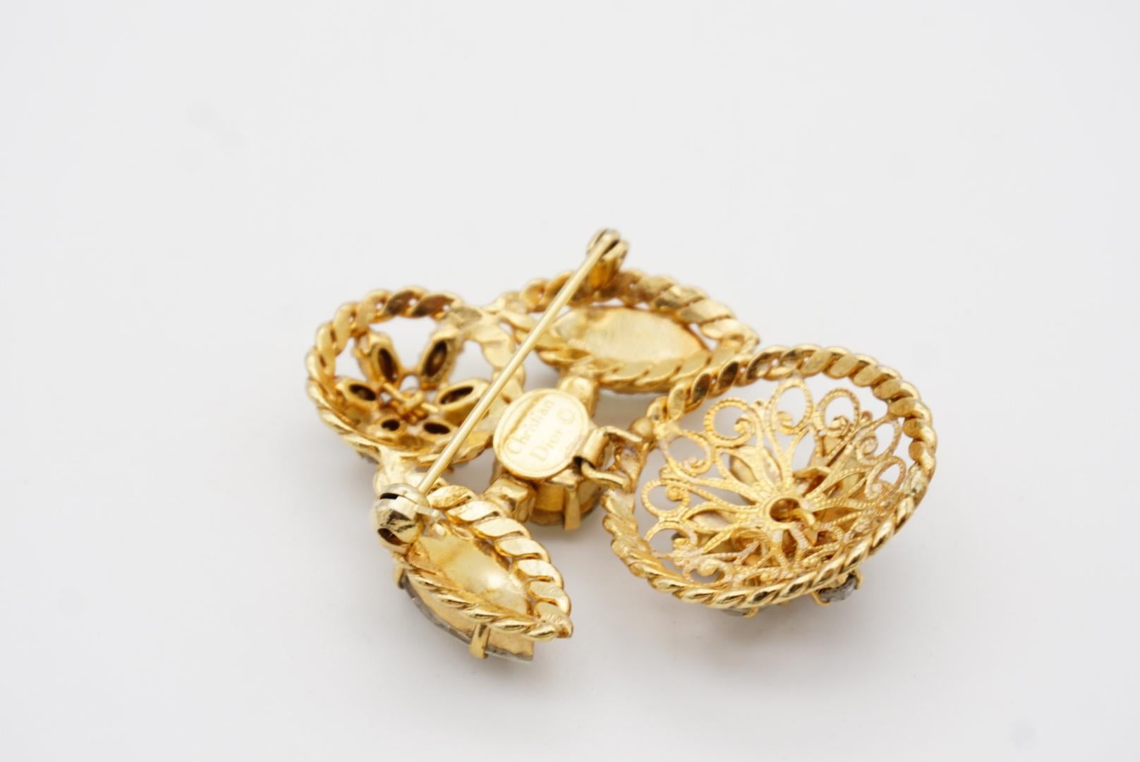 Christian Dior Vintage 1950s Baroque Openwork Crystals Exquisite Gold Brooch 8