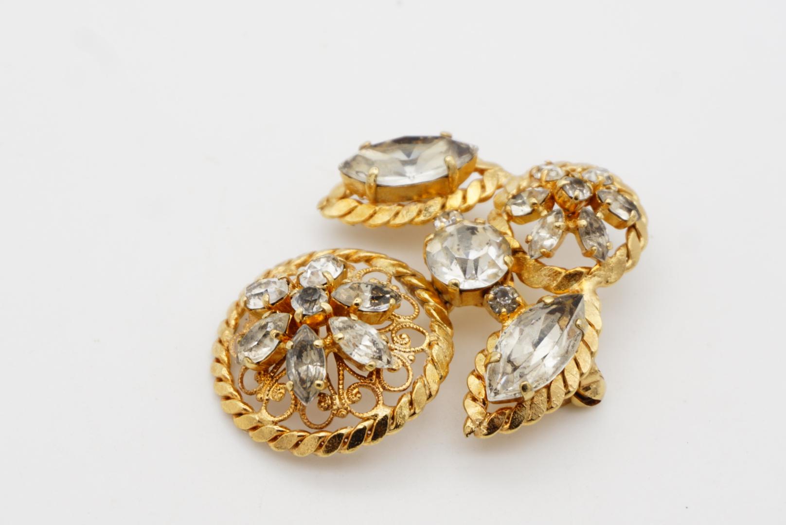 Christian Dior Vintage 1950s Baroque Openwork Crystals Exquisite Gold Brooch 4