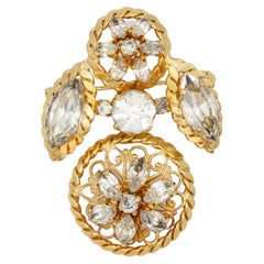 Christian Dior Vintage 1950s Baroque Openwork Crystals Exquisite Gold Brooch