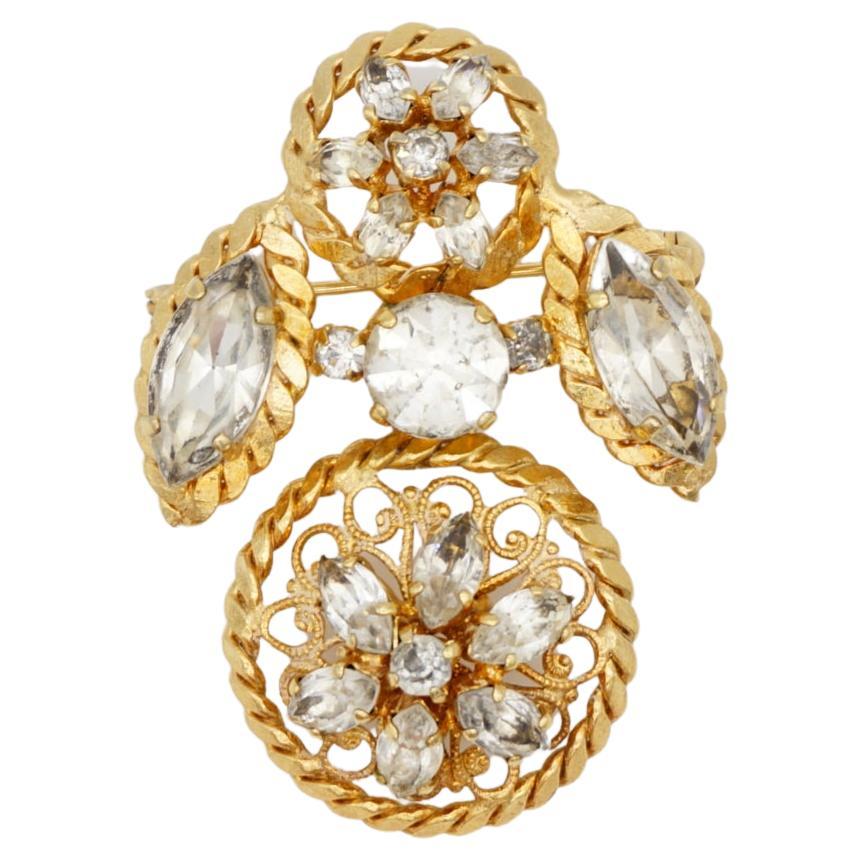Christian Dior Vintage 1950s Baroque ajouré cristaux Exquisite Gold Brooch