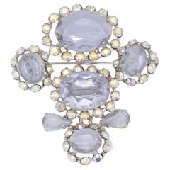 Christian Dior Vintage 1950s Lilac Aurora Borealis Crystals Water Drop Brooch