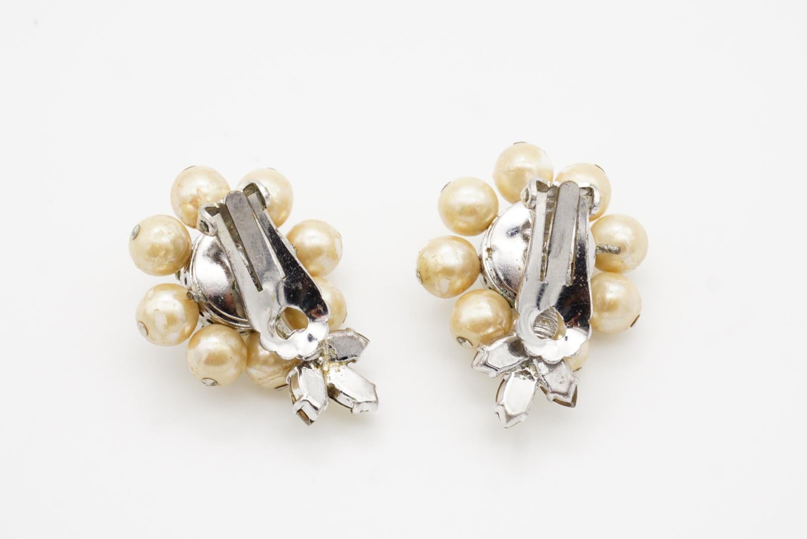Christian Dior Vintage 1957 Light Green Yellow Pearls Crystals Flower Earrings 8