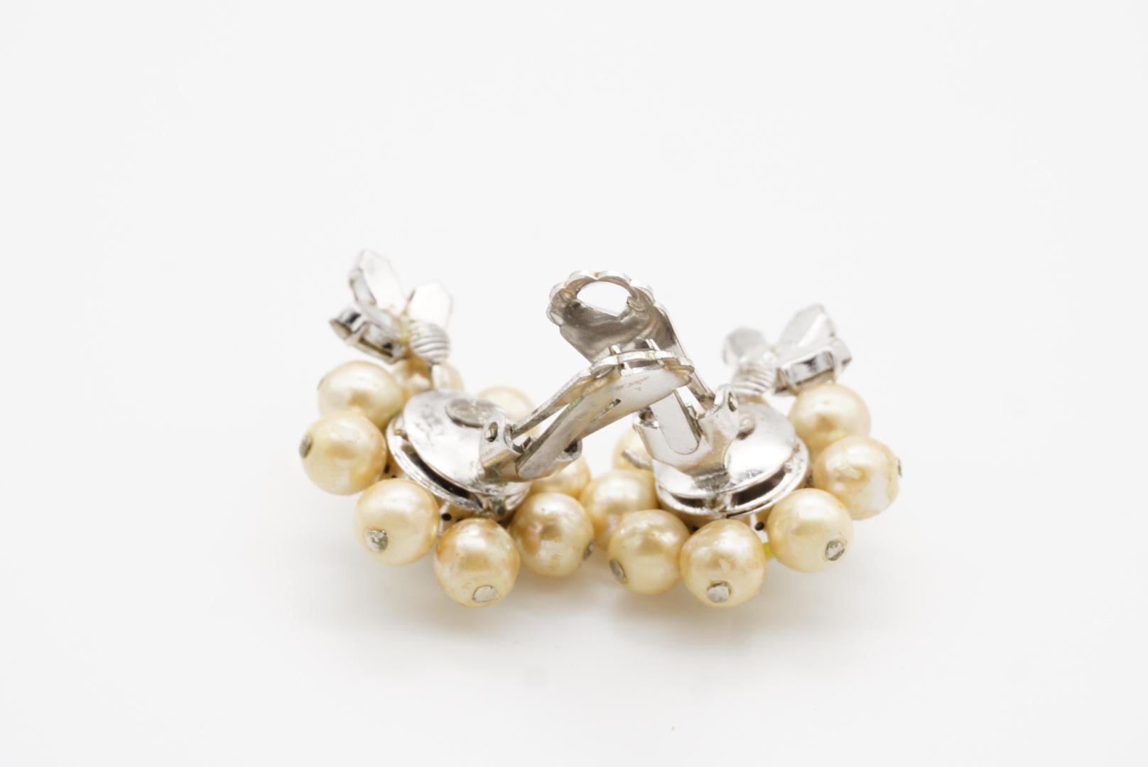 Christian Dior Vintage 1957 Light Green Yellow Pearls Crystals Flower Earrings 10