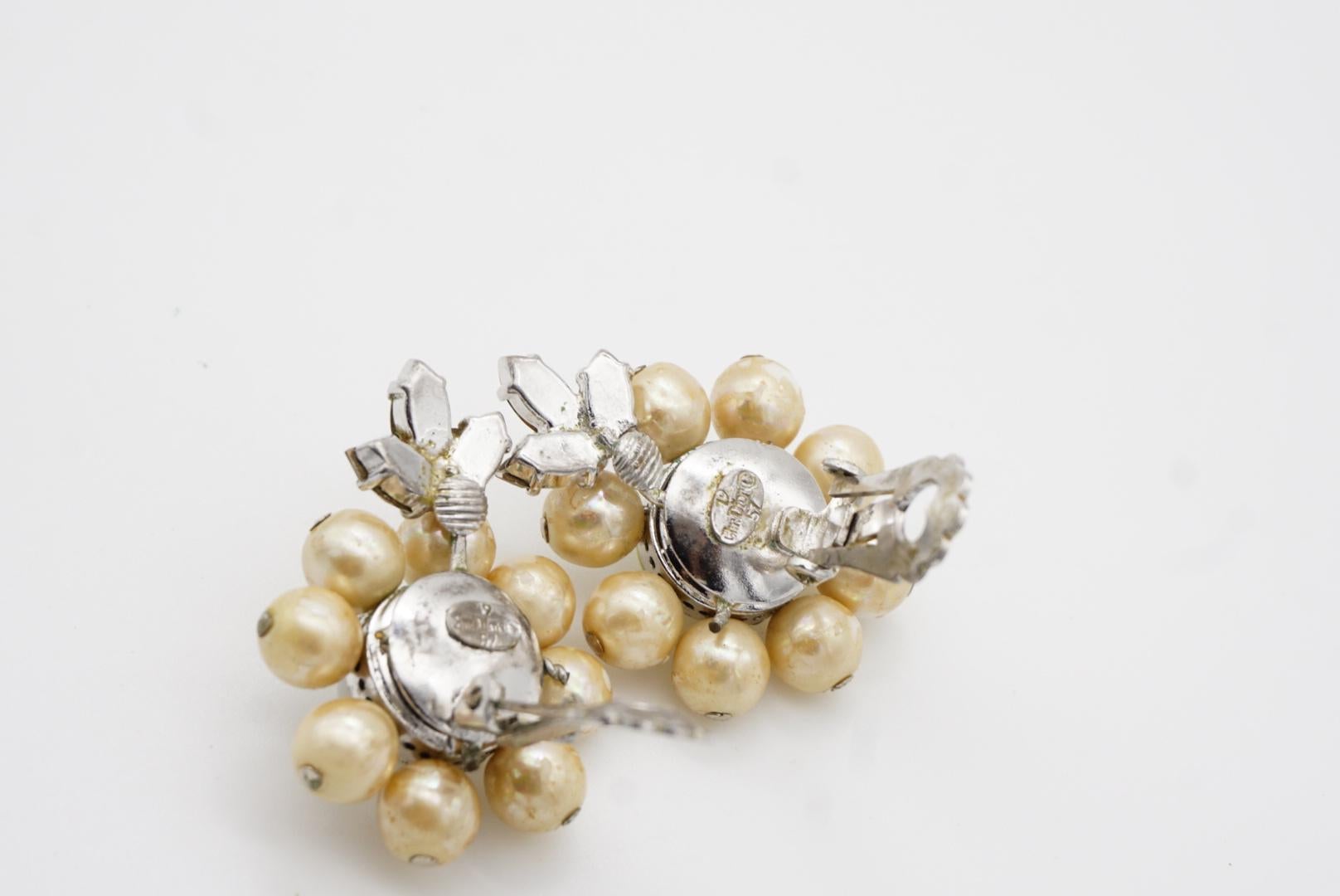 Christian Dior Vintage 1957 Light Green Yellow Pearls Crystals Flower Earrings 11