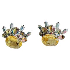 Christian Dior Vintage 1958 Rare Iridescent Crystals Marquise Wing Earrings