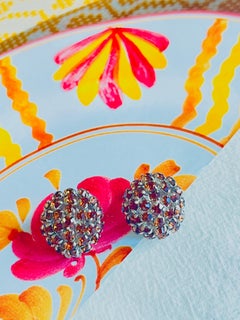 Christian Dior Vintage 1960 Cristalli di ambra e citrino Orecchini a cerchio intero con cupola