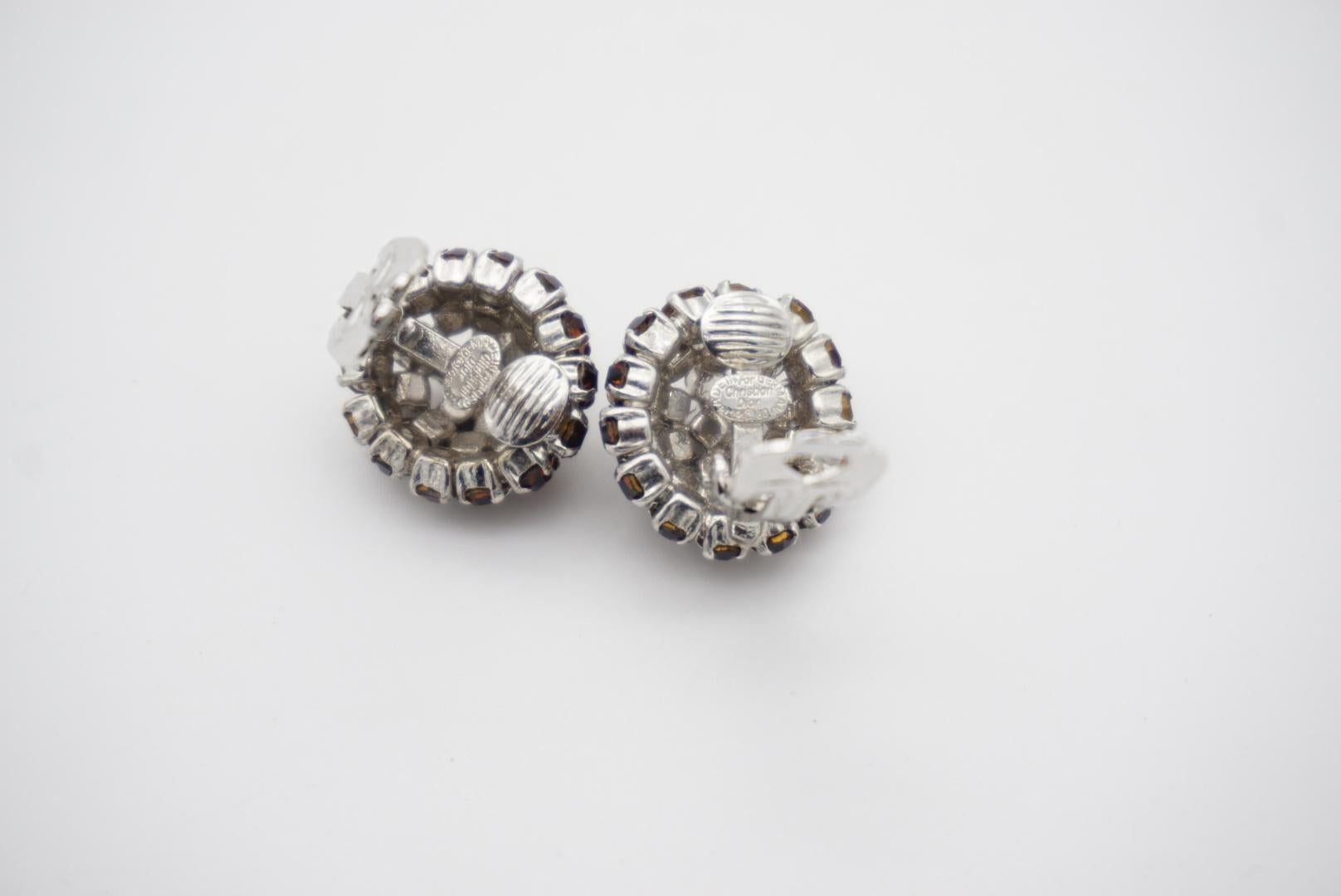 Christian Dior Vintage 1960 Citrine Amber Whole Crystals Circle Dome Earrings 6