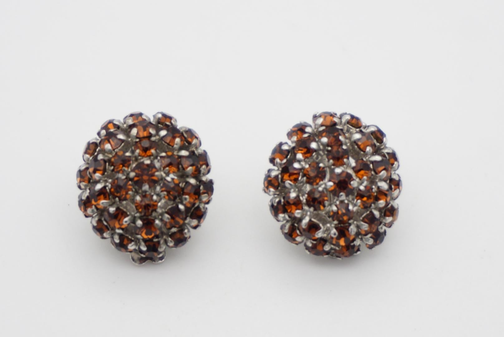 Christian Dior Vintage 1960 Citrine Amber Whole Crystals Circle Dome Earrings 3