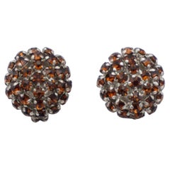 Christian Dior Vintage 1960 Citrine Amber Whole Crystals Circle Dome Earrings
