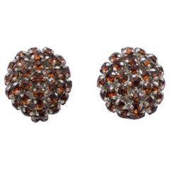 Christian Dior Vintage 1960 Citrine Amber Whole Crystals Circle Dome Earrings