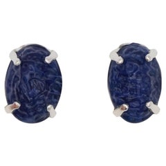 Christian Dior Vintage 1960 Textured Ripple Sapphire Lapis Navy Oval Earrings
