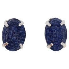 Christian Dior Vintage 1960 Textured Ripple Sapphire Lapis Navy Oval Earrings
