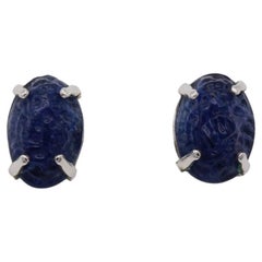 Christian Dior Retro 1960 Textured Sapphire Navy Oval Silver Clip On Earrings